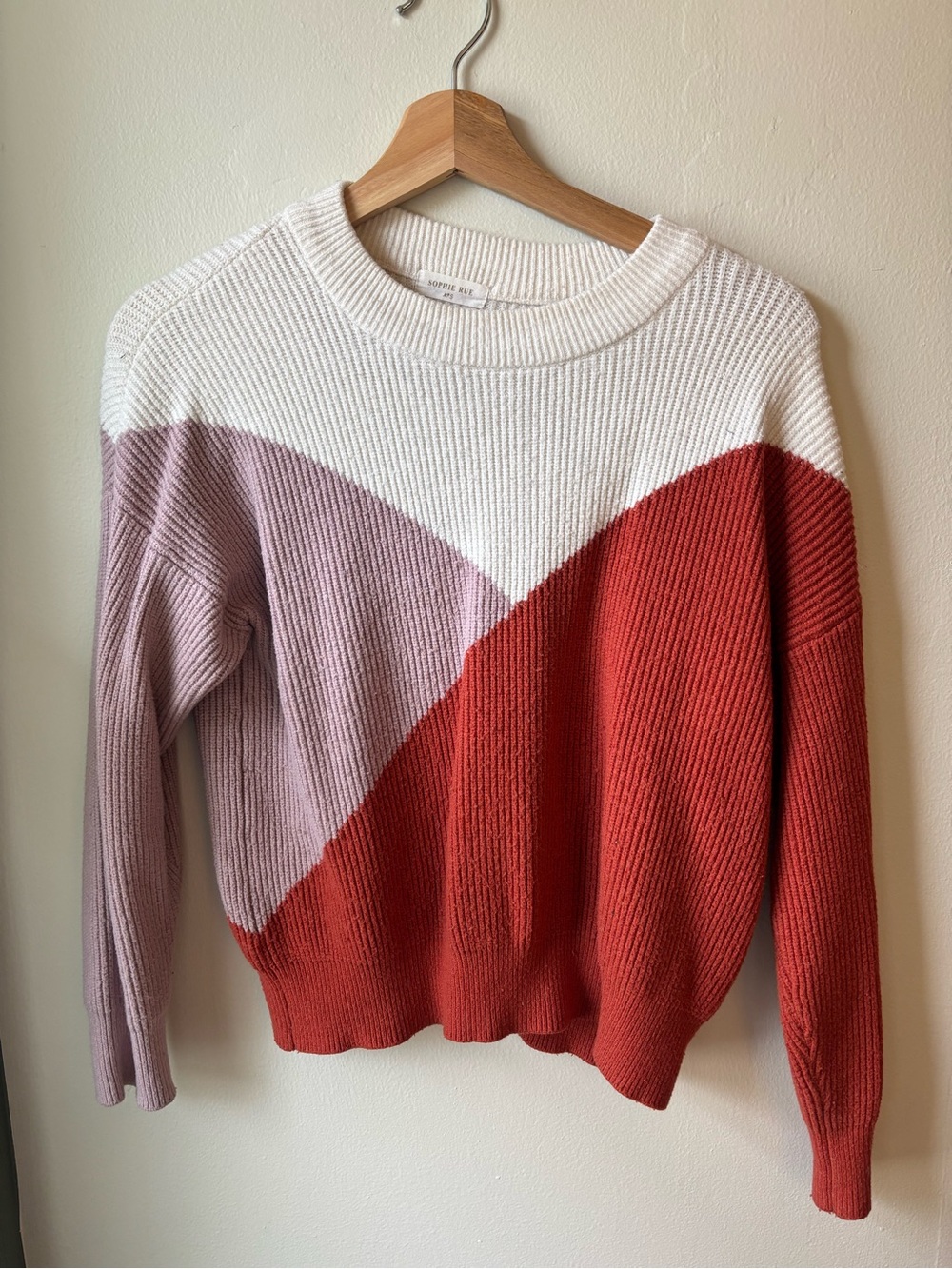 Sophie Rue Colorblock Crewneck Sweater - White, Light Pink & Red